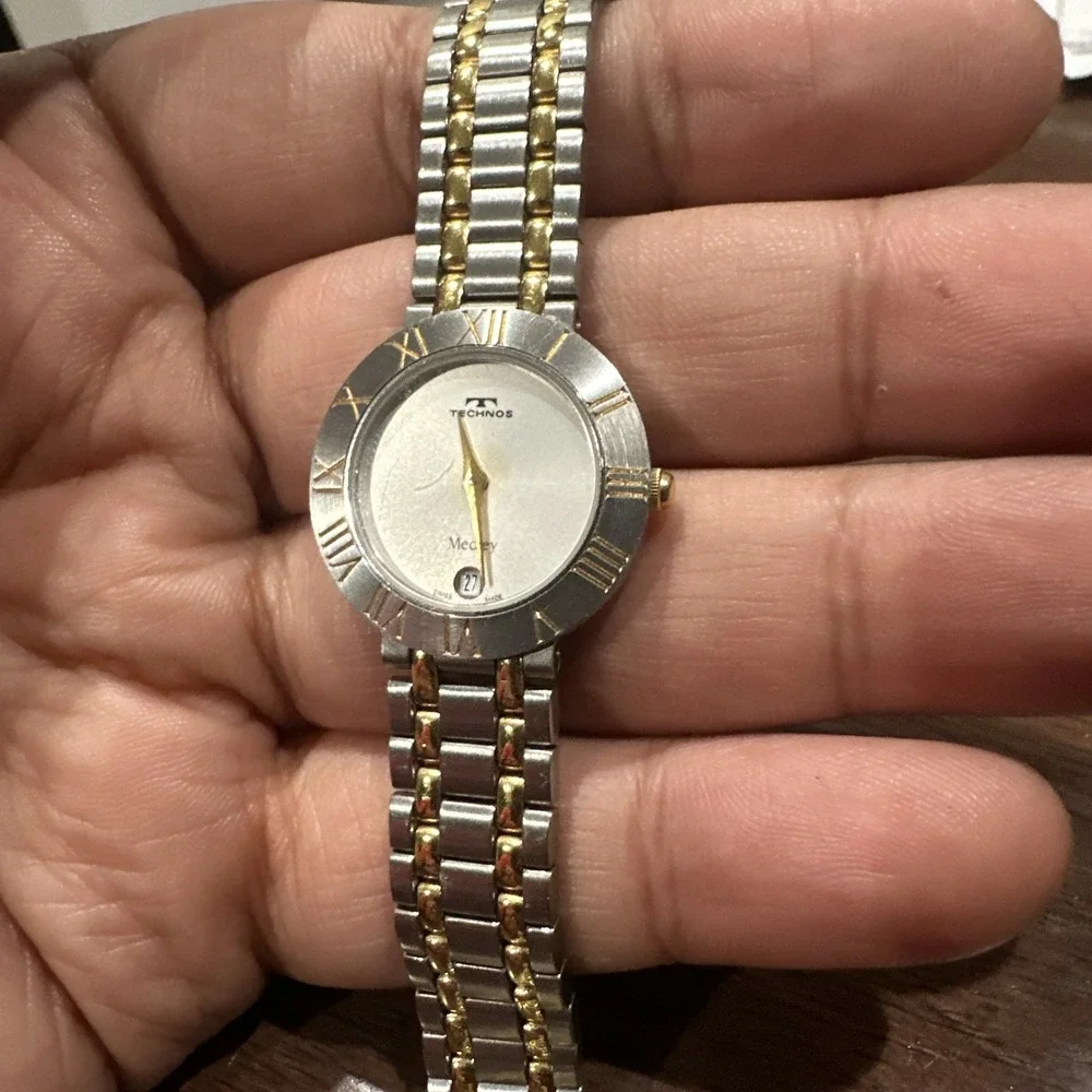 Working Technos 24mm Women's Two Tone Watch Roman‎ Swiss W Date Quartz Fits 6'